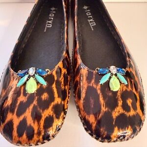 Women's Leopard Print Flats with Jewel Accents
